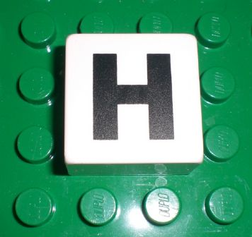 Duplo, Tile 2 x 2 x 1 with Black Capital Letter H Pattern