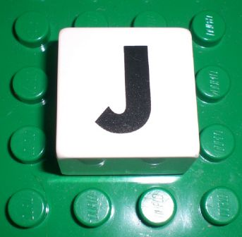 Duplo, Tile 2 x 2 x 1 with Black Capital Letter J Pattern