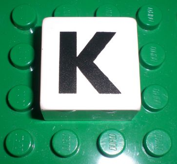 Duplo, Tile 2 x 2 x 1 with Black Capital Letter K Pattern
