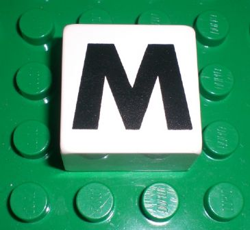 Duplo, Tile 2 x 2 x 1 with Black Capital Letter M Pattern