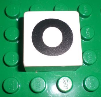 Duplo, Tile 2 x 2 x 1 with Black Capital Letter O Pattern