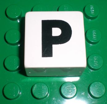 Duplo, Tile 2 x 2 x 1 with Black Capital Letter P Pattern