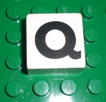 Duplo, Tile 2 x 2 x 1 with Black Capital Letter Q Pattern