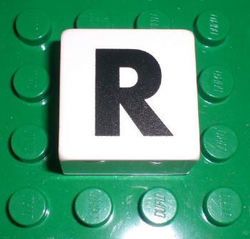 Duplo, Tile 2 x 2 x 1 with Black Capital Letter R Pattern