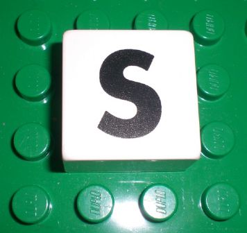 Duplo, Tile 2 x 2 x 1 with Black Capital Letter S Pattern