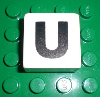 Duplo, Tile 2 x 2 x 1 with Black Capital Letter U Pattern