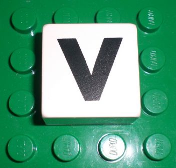 Duplo, Tile 2 x 2 x 1 with Black Capital Letter V Pattern