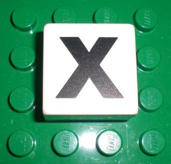 Duplo, Tile 2 x 2 x 1 with Black Capital Letter X Pattern