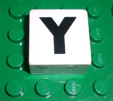 Duplo, Tile 2 x 2 x 1 with Black Capital Letter Y Pattern