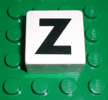 Duplo, Tile 2 x 2 x 1 with Black Capital Letter Z Pattern