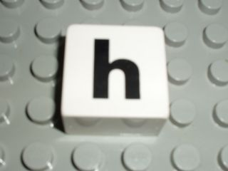 Duplo, Tile 2 x 2 x 1 with Black Lowercase Letter h Pattern