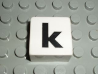 Duplo, Tile 2 x 2 x 1 with Black Lowercase Letter k Pattern