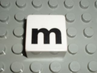 Duplo, Tile 2 x 2 x 1 with Black Lowercase Letter m Pattern