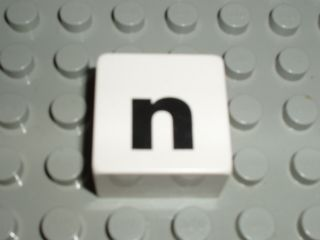 Duplo, Tile 2 x 2 x 1 with Black Lowercase Letter n Pattern