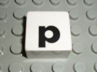 Duplo, Tile 2 x 2 x 1 with Black Lowercase Letter p Pattern