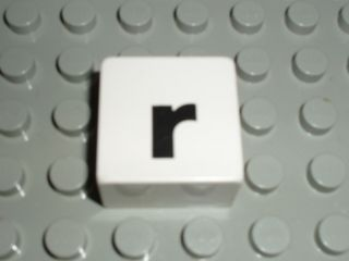 Duplo, Tile 2 x 2 x 1 with Black Lowercase Letter r Pattern