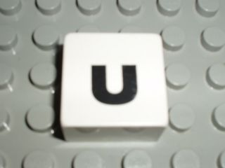 Duplo, Tile 2 x 2 x 1 with Black Lowercase Letter u Pattern
