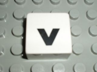 Duplo, Tile 2 x 2 x 1 with Black Lowercase Letter v Pattern