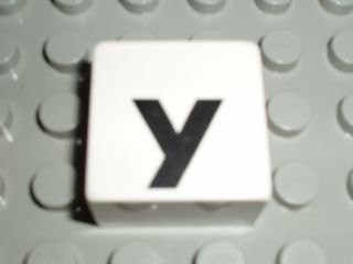 Duplo, Tile 2 x 2 x 1 with Black Lowercase Letter y Pattern