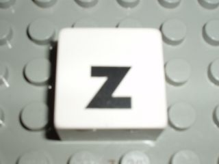 Duplo, Tile 2 x 2 x 1 with Black Lowercase Letter z Pattern