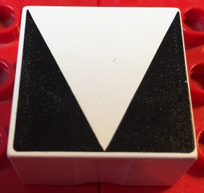Duplo, Tile 2 x 2 x 1 with Shape Black Inverse Isosceles Triangle Pattern