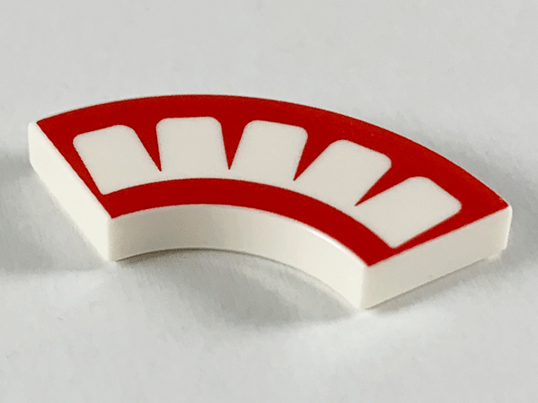 Tile, Round Corner 2 x 2 Macaroni with Red Mouth with 5 White Teeth Pattern