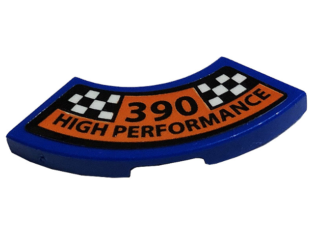 Tile, Round Corner 2 x 2 Macaroni with Black '390 HIGH PERFORMANCE' and Checkered Pattern (Sticker) - Set 10265