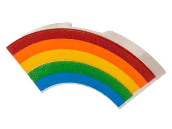 Tile, Round Corner 2 x 2 Macaroni with Red, Orange, Yellow, Green, and Blue Rainbow Pattern