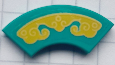 Tile, Round Corner 2 x 2 Macaroni with Yellow Swirls with Gold Outline Pattern (Sticker) - Set 80111