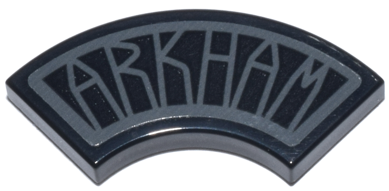 Tile, Round Corner 2 x 2 Macaroni with Dark Bluish Gray 'ARKHAM' Pattern (Sticker) - Set 76271