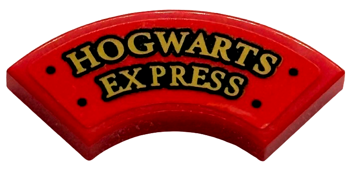 Tile, Round Corner 2 x 2 Macaroni with Gold 'HOGWARTS EXPRESS' Wide with Black Outline and Rivets Pattern (Sticker) - Set 76450