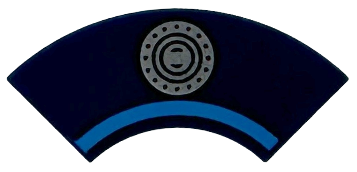 Tile, Round Corner 2 x 2 Macaroni with Dark Azure Curved Stripe and Silver Fuel Filler Cap Pattern