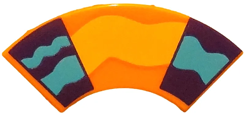Tile, Round Corner 2 x 2 Macaroni with Dark Purple and Medium Azure Waves on Sides and Bright Light Orange Wave in Center Pattern