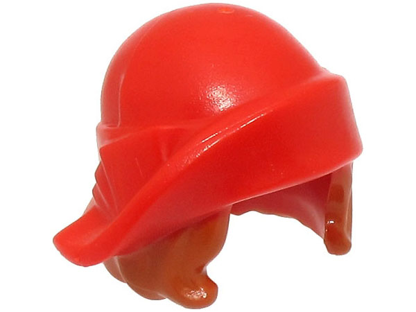 Minifigure, Hair Combo, Hat with Hair, Soft Folded Brim with Dark Orange Bob Cut Hair Pattern