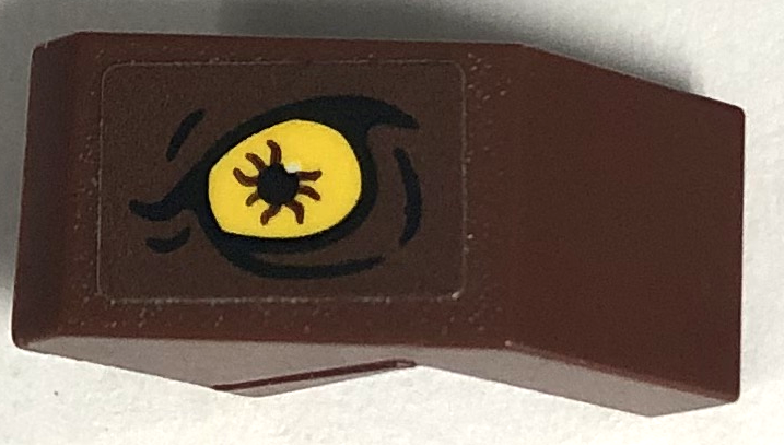 Slope 45 2 x 1 with Cutout without Stud with Yellow Dinosaur Eye and Black Skin Creases Pattern Model Left Side (Sticker) - Set 76956