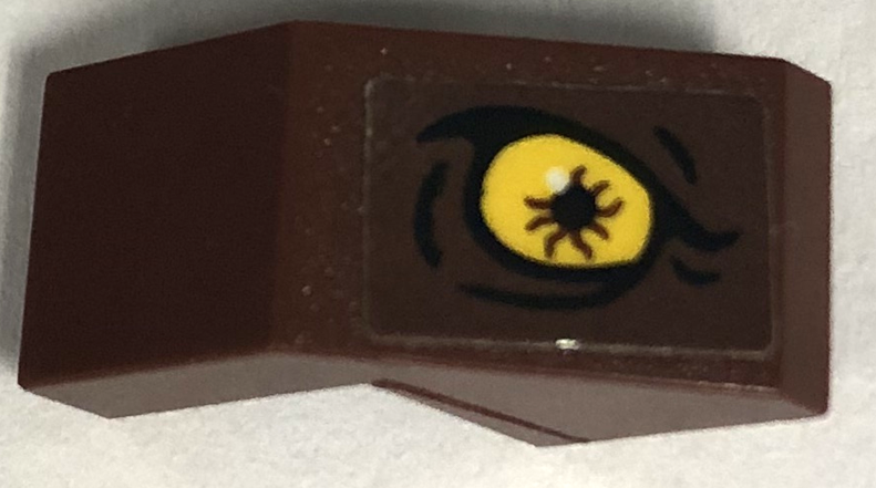 Slope 45 2 x 1 with Cutout without Stud with Yellow Dinosaur Eye and Black Skin Creases Pattern Model Right Side (Sticker) - Set 76956