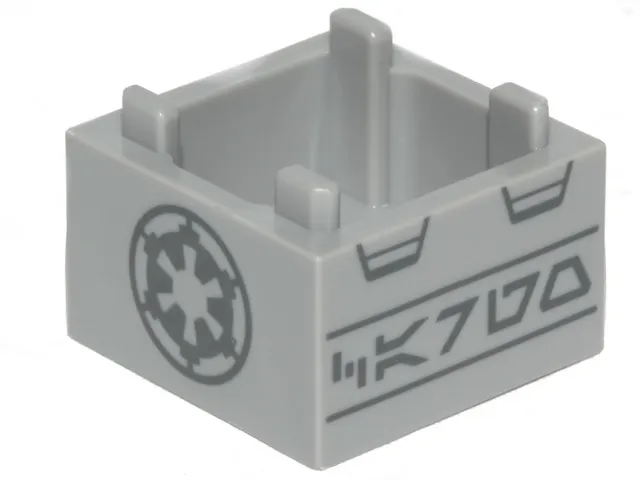 Container, Box 2 x 2 x 1 - Top Opening with Raised Inner Bottom with Dark Bluish Gray SW Imperial Logo and Aurebesh Characters 'CARGO' Pattern