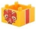 Container, Box 2 x 2 x 1 - Top Opening with Raised Inner Bottom with Red and White Gift Wrap Bow and Ribbon Pattern