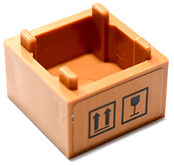 Container, Box 2 x 2 x 1 - Top Opening with Raised Inner Bottom with Black This Way Up Arrows and Fragile Goblet Pattern (Sticker) - Set 41732