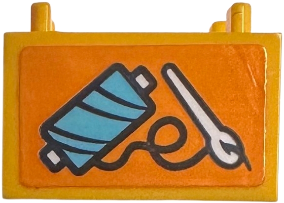 Container, Box 2 x 2 x 1 - Top Opening with Raised Inner Bottom with Orange Background with Medium Azure Thread and White Sewing Needle Pattern (Sticker) - Set 42614