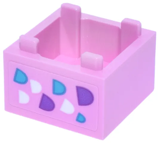 Container, Box 2 x 2 x 1 - Top Opening with Raised Inner Bottom with Medium Lavender, Medium Azure and White Half Circle Confetti Pattern on Both Sides (Stickers) - Set 42666