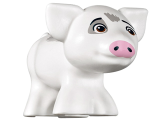 Pig, Baby Piglet, Friends Style with Black Eyebrows, Reddish Brown Eyes Looking Straight, Bright Pink Nose, and Dark Bluish Gray Rough Spots Pattern (Disney Pua)