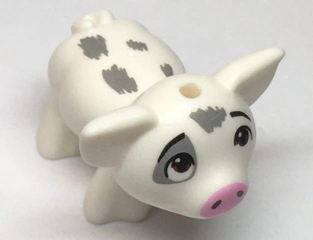 Pig, Baby Piglet, Friends Style with Black Eyebrows, Reddish Brown Eyes Looking Up, Bright Pink Nose, and Dark Bluish Gray Rough Spots Pattern (Disney Pua)