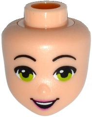 Mini Doll, Head Friends with Black Eyebrows, Lime Eyes, Dark Pink Lips, Open Mouth Smile with Top Teeth Pattern
