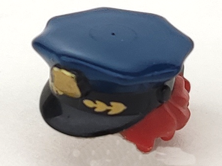 Minifigure, Hair Combo, Hat with Hair, Police with Dark Blue Top with Gold Badge and Dark Red Hair Pulled into Bun Pattern