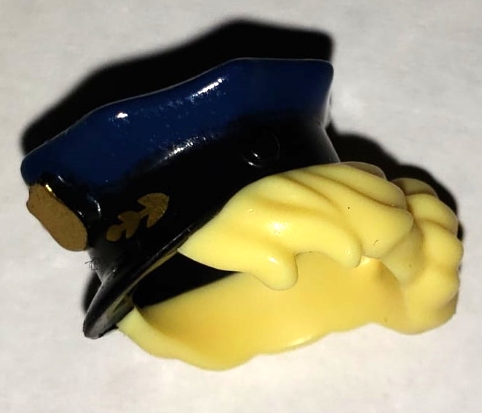 Minifigure, Hair Combo, Hat with Hair, Police with Dark Blue Top with Gold Badge and Bright Light Yellow Hair Pulled into Bun Pattern (BAM)