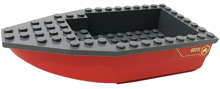Boat, Hull Unitary 16 x 8 with Dark Bluish Gray Top with Bright Light Yellow '60213' and Fire Logo Badge Pattern on Both Sides (Stickers) - Set 60213