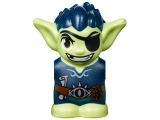 Body / Head Goblin with Pointed Ears, Eye Patch and Dark Blue Spiked Hair and Tunic with Utility Belt with Goblin Eye Buckle, Scroll and Rope Pattern