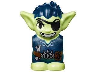 Body / Head Goblin with Pointed Ears, Eye Patch and Dark Blue Spiked Hair and Tunic with Utility Belt with Goblin Eye Buckle, Scroll and Rope Pattern