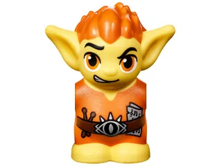 Body / Head Goblin with Pointed Ears, Bright Light Orange Spiked Hair and Tunic with Utility Belt with Goblin Eye Buckle, Drumsticks and Music Pattern